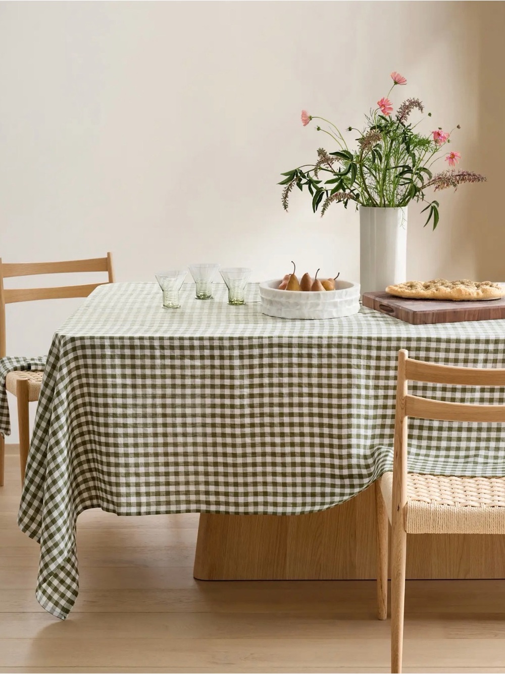 Quince NWOTEuropean Linen Gingham Tablecloth in Olive 70x90